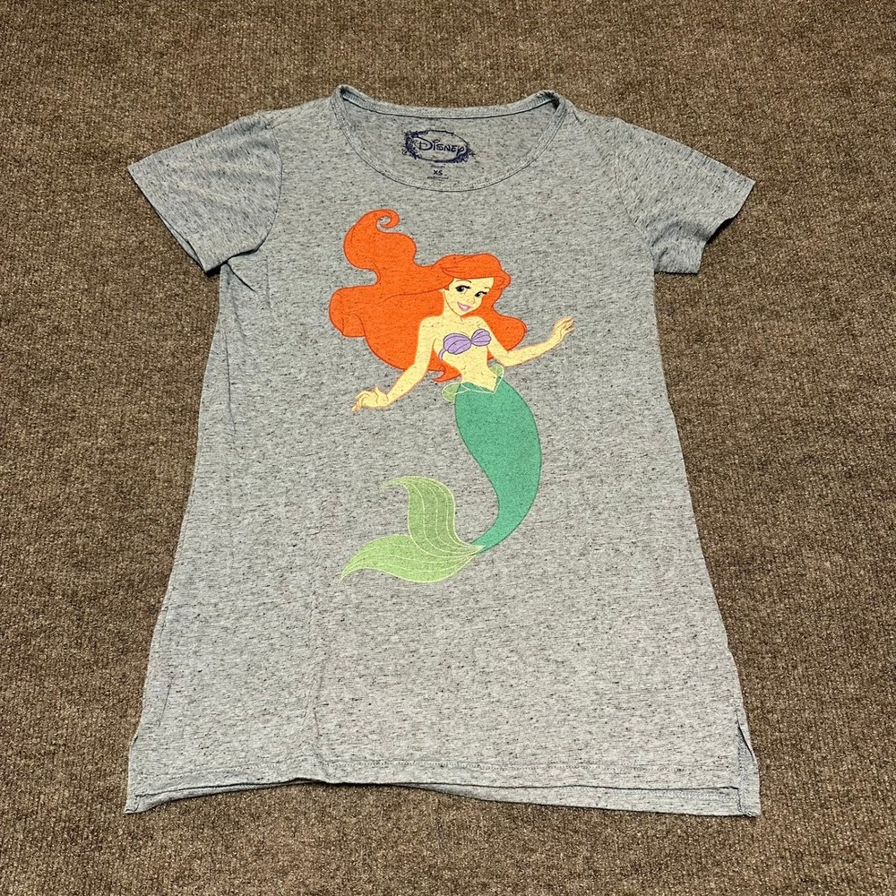 Disney The Little Mermaid Ariel Graphic T Shirt Grey Linen Blend XS